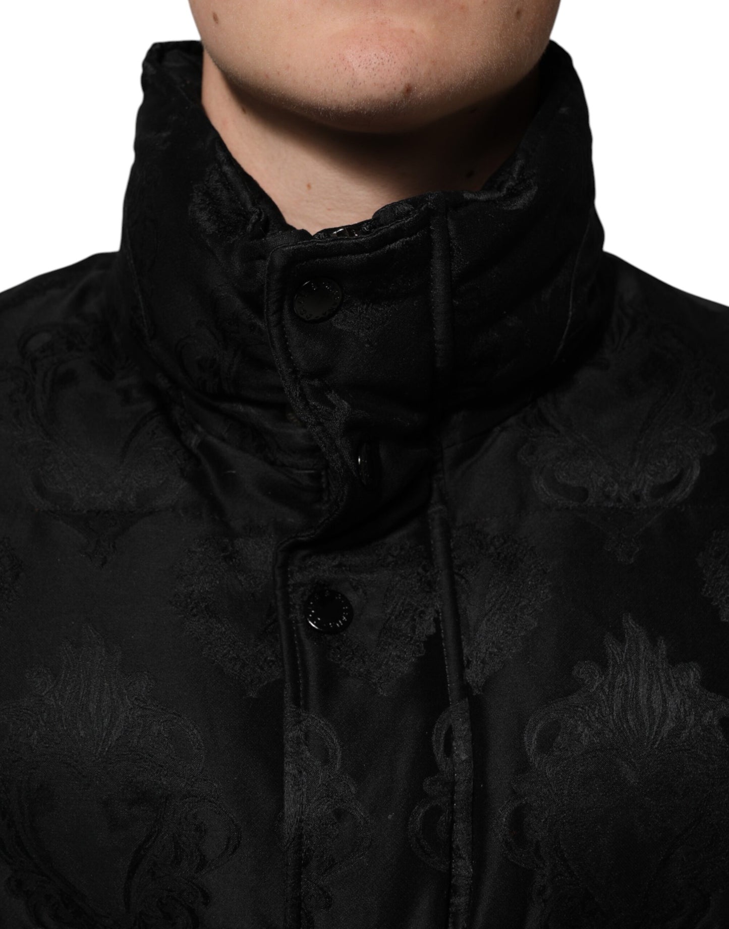 Dolce & Gabbana Schwarze Jacquard gesteppte Puffer-Bomberjacke