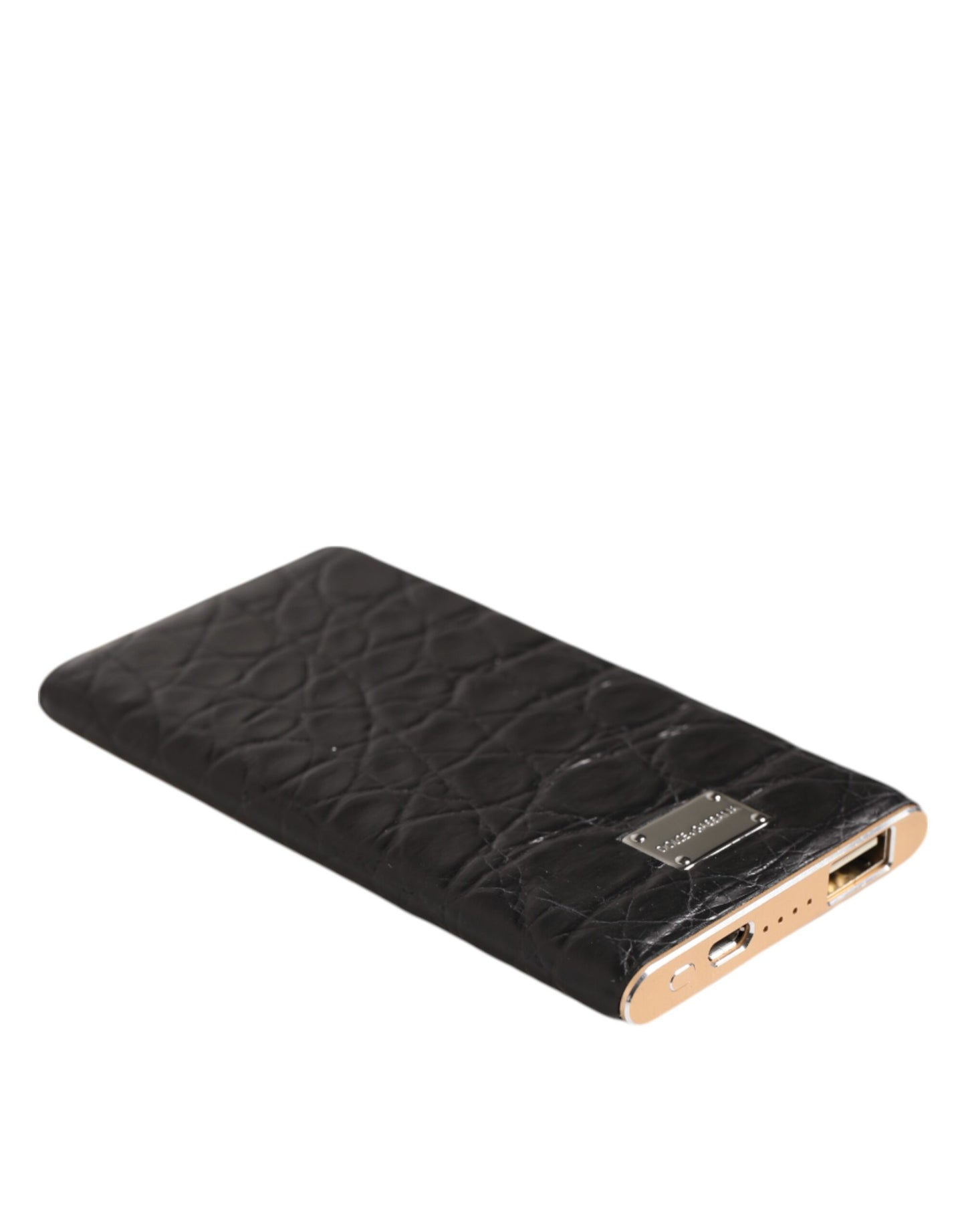 Dolce & Gabbana Schwarzes Leder Exotische Haut 3000mAh Power Bank Ladegerät USB