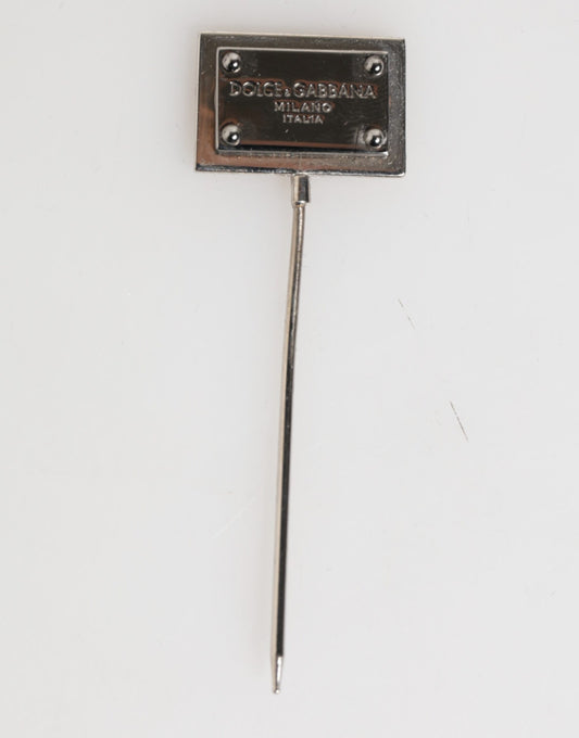 Dolce & Gabbana Silberton Logo Plaque Anstecknadel Männer Accessoire Brosche Pin