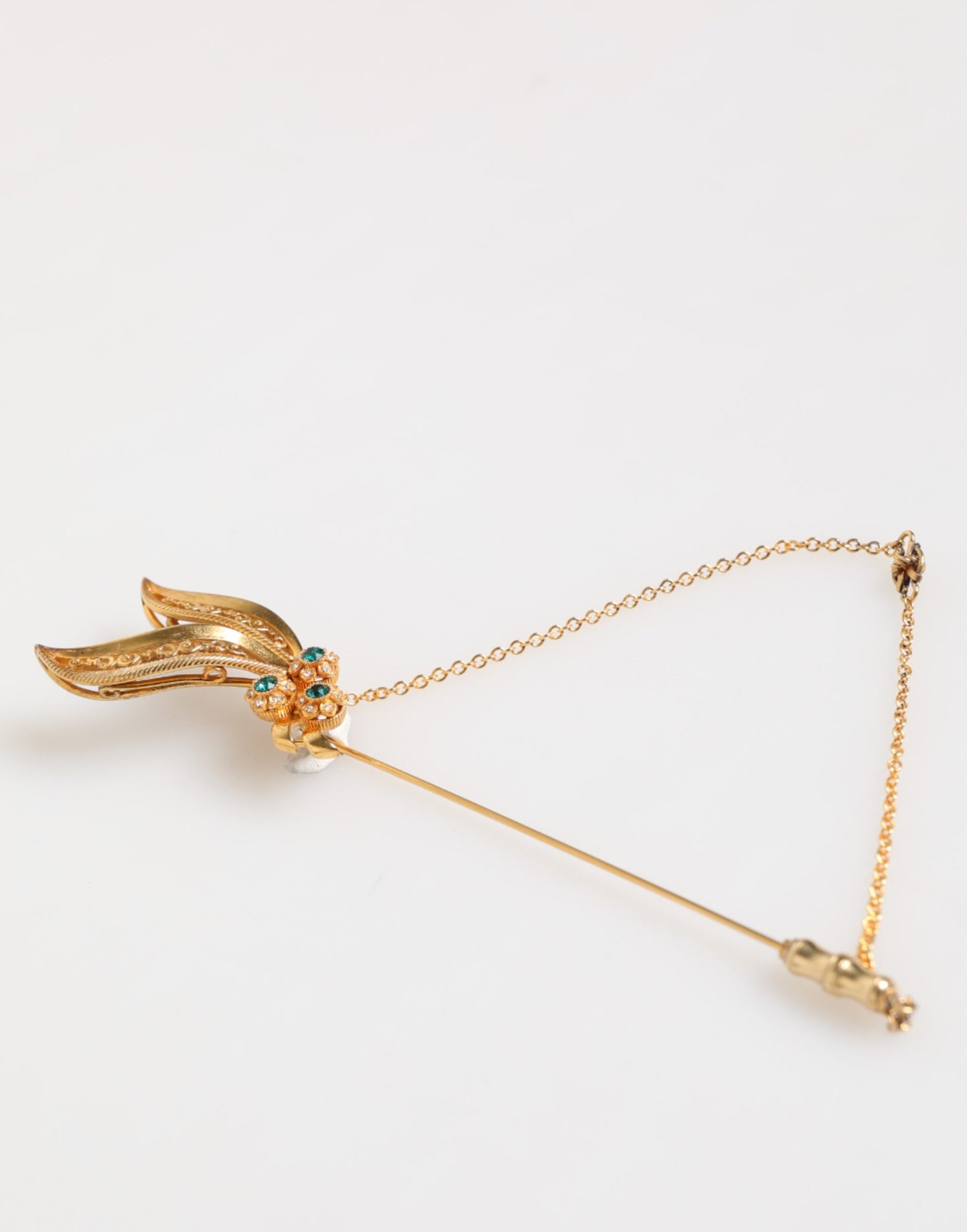 Dolce & Gabbana Gold Ton 925 Sterling Silber Kristall Kette Pin Brosche