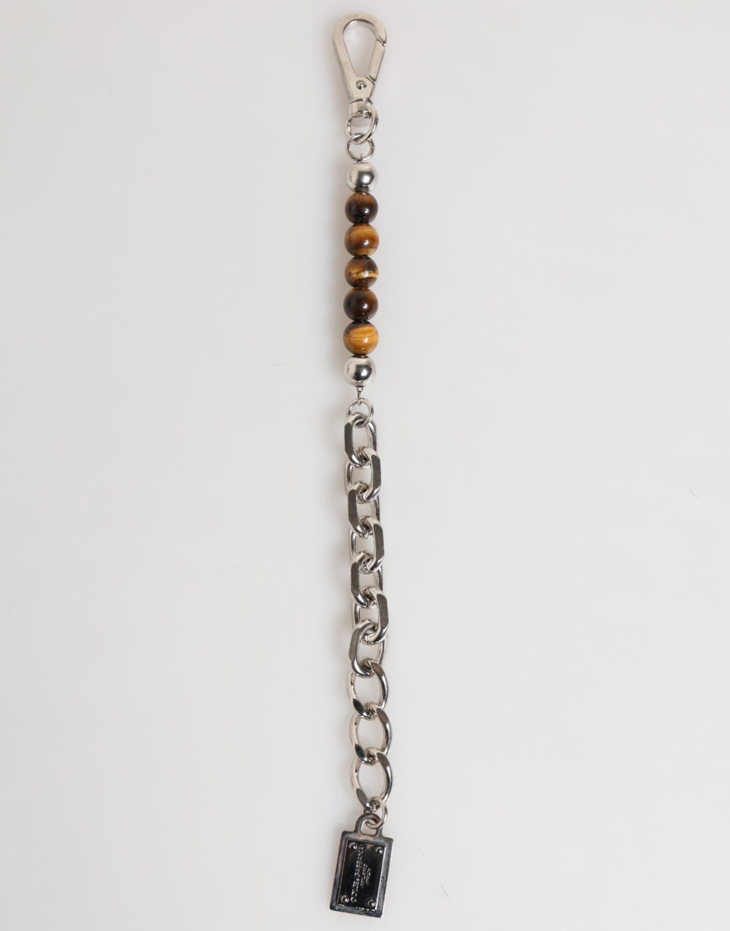 Dolce & Gabbana Silber Kette Messing Perlen Karabinerverschluss Logo Männer Armband