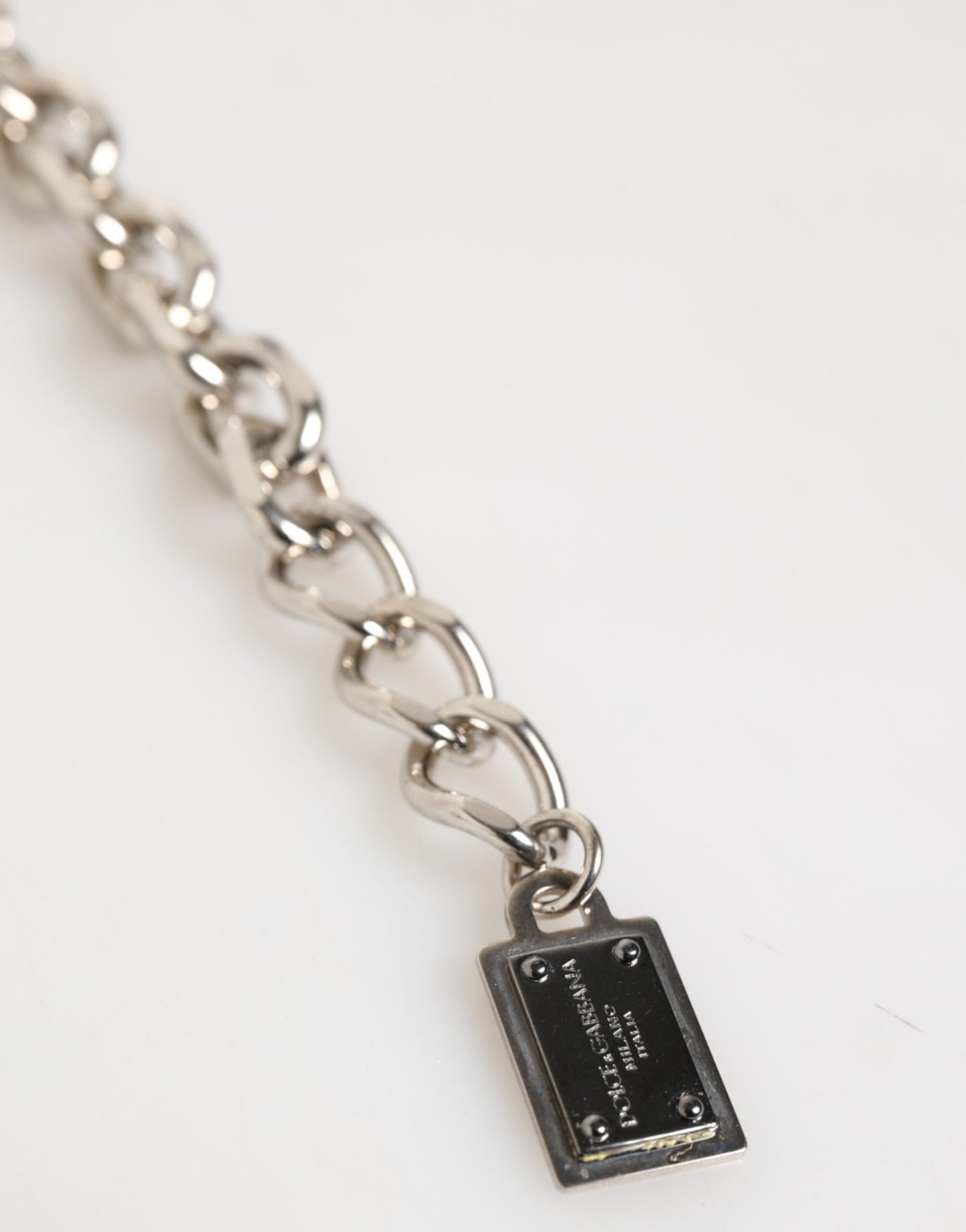 Dolce & Gabbana Silber Kette Messing Perlen Karabinerverschluss Logo Männer Armband