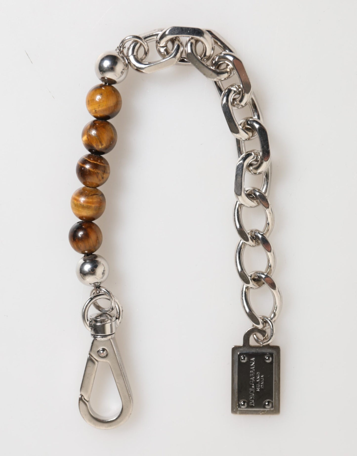 Dolce & Gabbana Silber Kette Messing Perlen Karabinerverschluss Logo Männer Armband