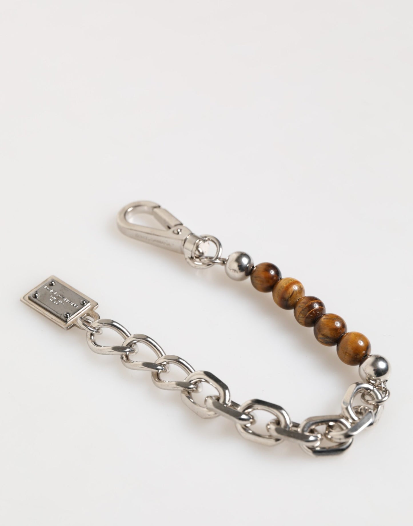 Dolce & Gabbana Silber Kette Messing Perlen Karabinerverschluss Logo Männer Armband