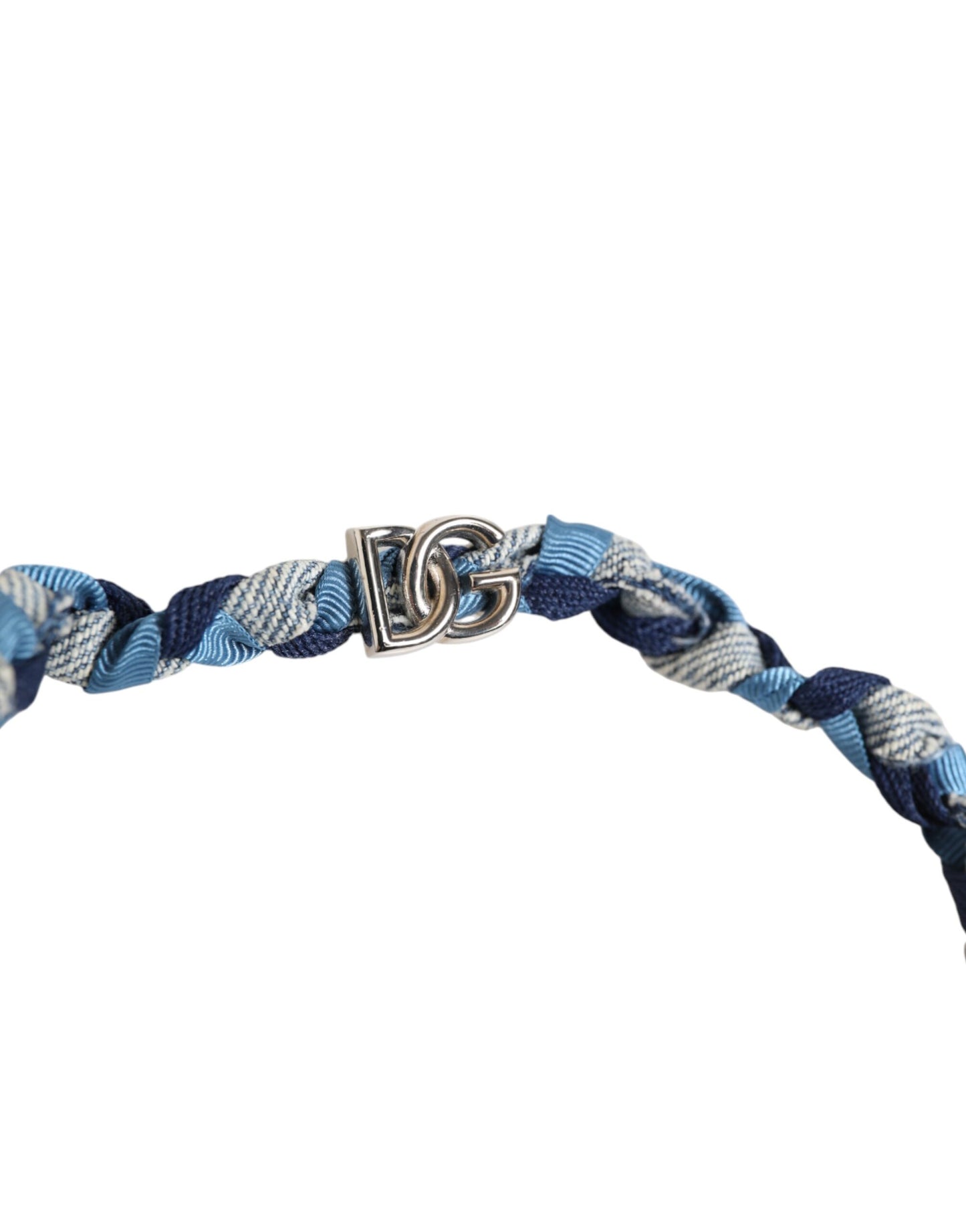 Dolce & Gabbana Blau Weiß Geflochtenes Silber Metall Logo Perlen Armband für Männer