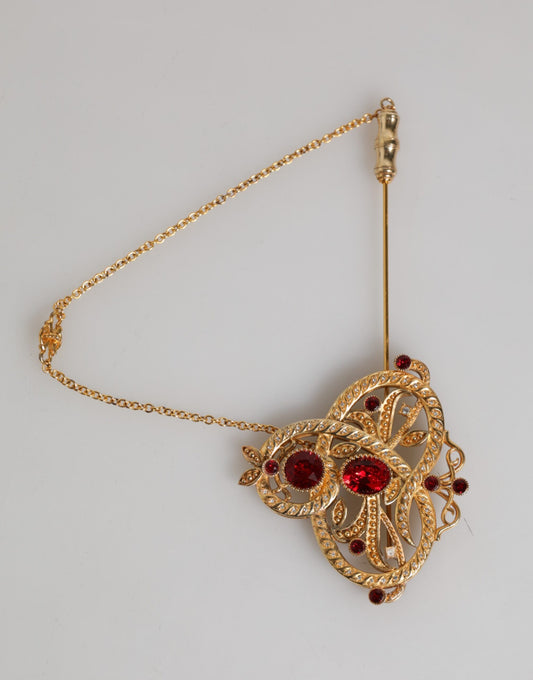 Dolce & Gabbana Goldfarbene 925 Sterling Silber Kristallkette Brosche Pin