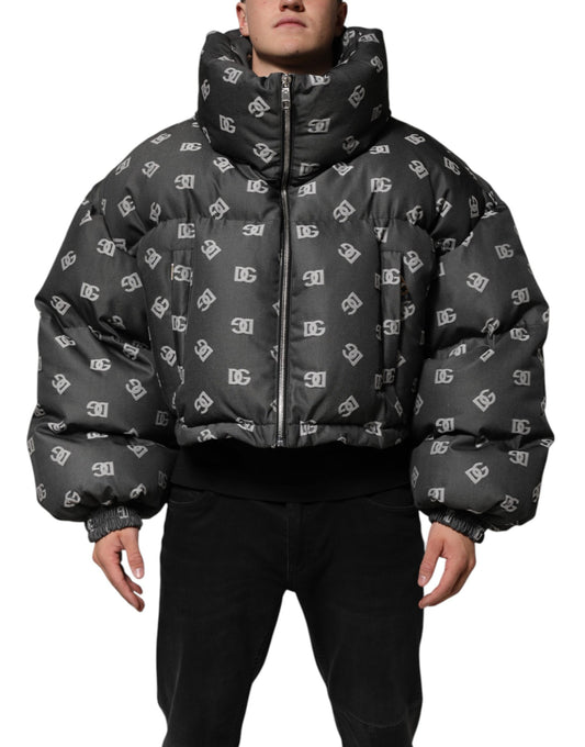 Dolce & Gabbana Schwarze DG Monogram Full Zip Pufferjacke für Männer