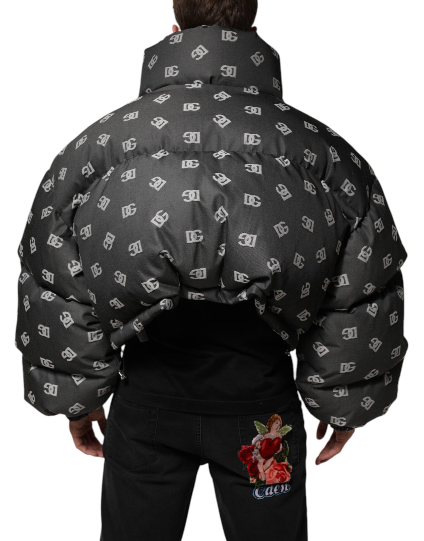 Dolce & Gabbana Schwarze DG Monogram Full Zip Pufferjacke für Männer