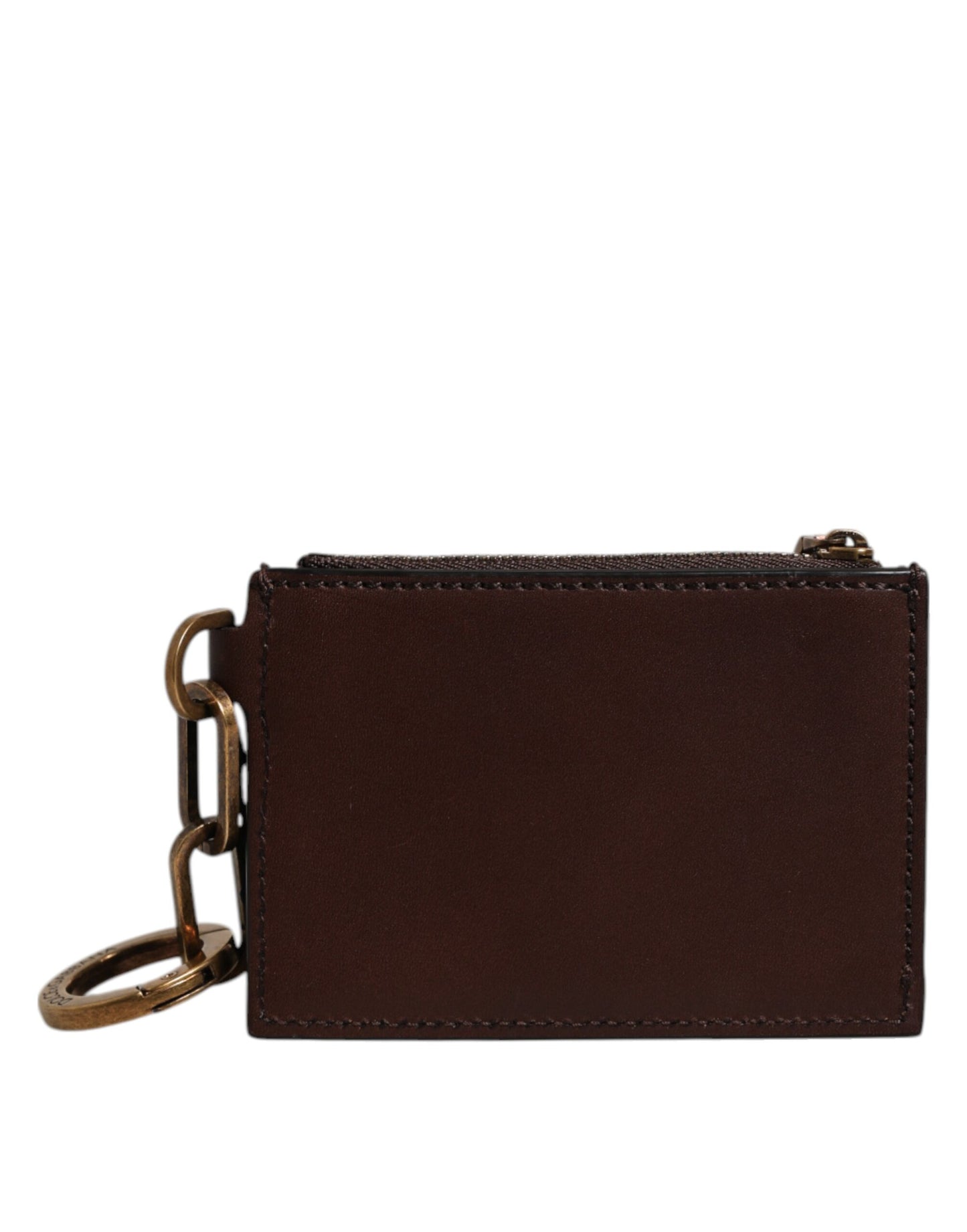 Dolce & Gabbana Braunes Kalbsleder Zip Logo Schlüsselanhänger Münzgeldbörse Männer Brieftasche