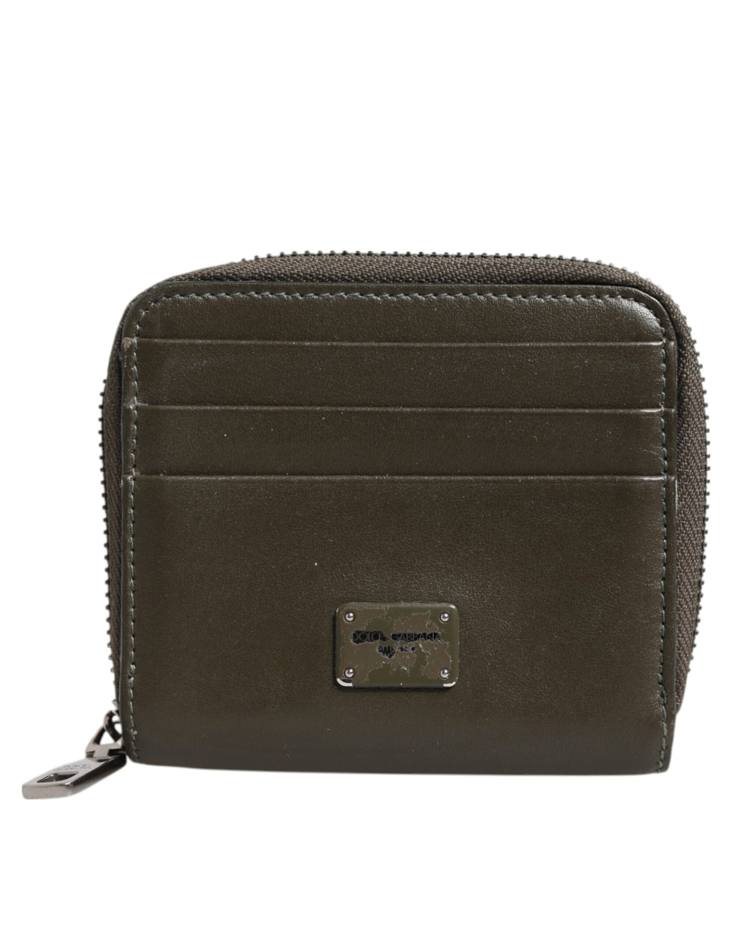 Dolce & Gabbana Braunes Leder Logo Plaque Kartenhalter Münzgeldbörse Brieftasche