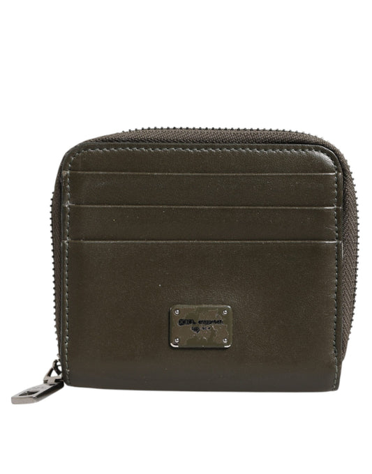 Dolce & Gabbana Braunes Leder Logo Plaque Kartenhalter Münzgeldbörse Brieftasche