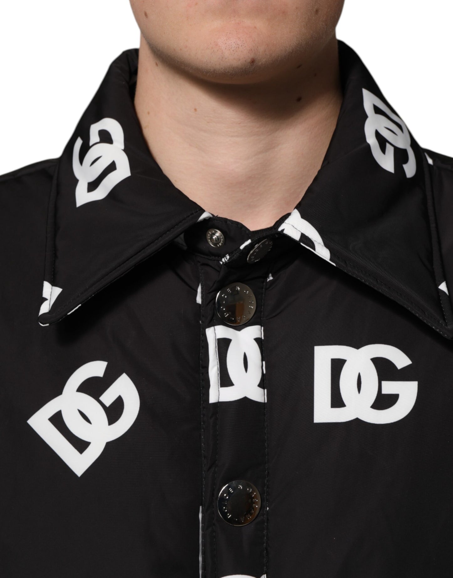 Dolce & Gabbana Schwarze DG Monogram Nylon Windbreaker Jacke