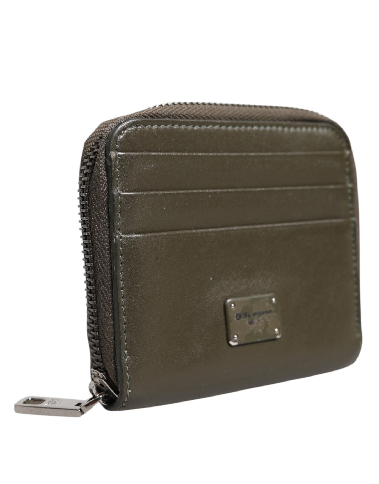 Dolce & Gabbana Braunes Leder Logo Plaque Kartenhalter Münzgeldbörse Brieftasche