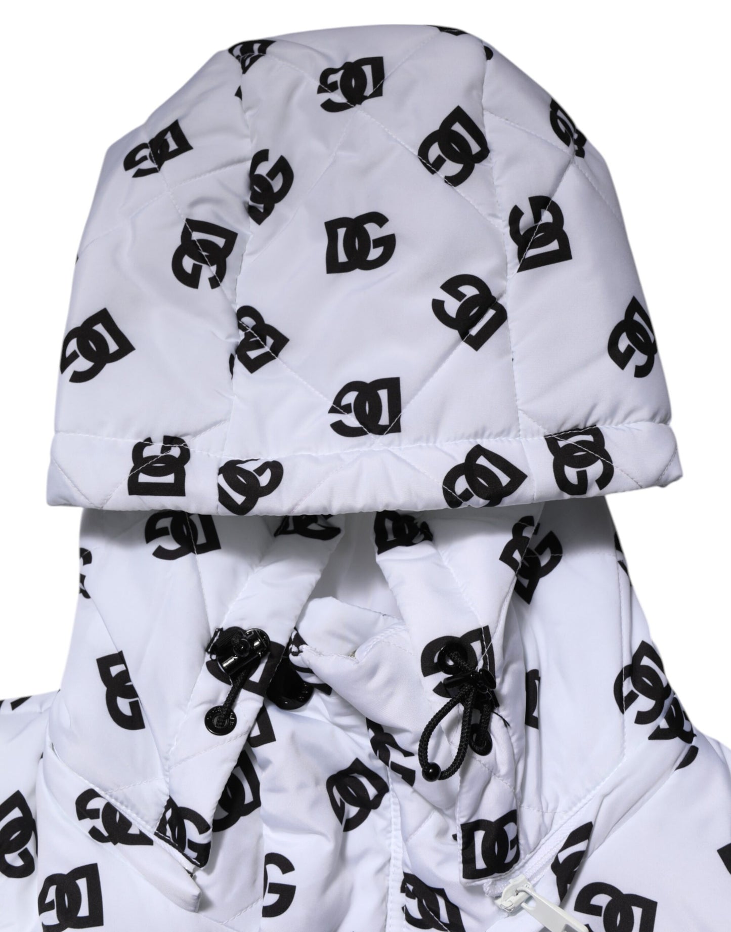 Dolce & Gabbana Weiße DG Monogramm Steppjacke mit Kapuze