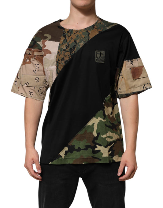 Dolce & Gabbana Multicolor Patchwork T-Shirt mit Rundhalsausschnitt aus Baumwolle
