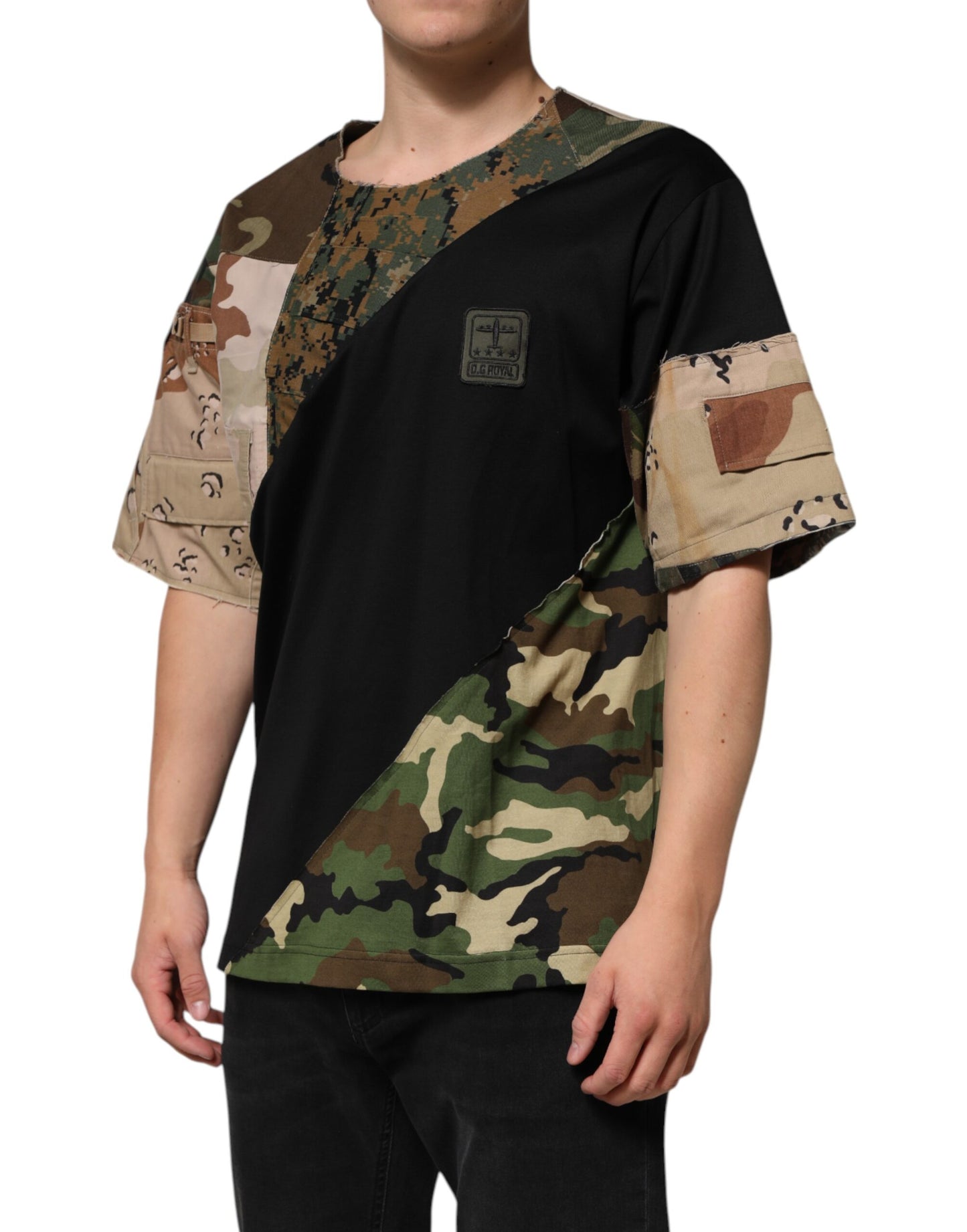 Dolce & Gabbana Multicolor Patchwork T-Shirt mit Rundhalsausschnitt aus Baumwolle