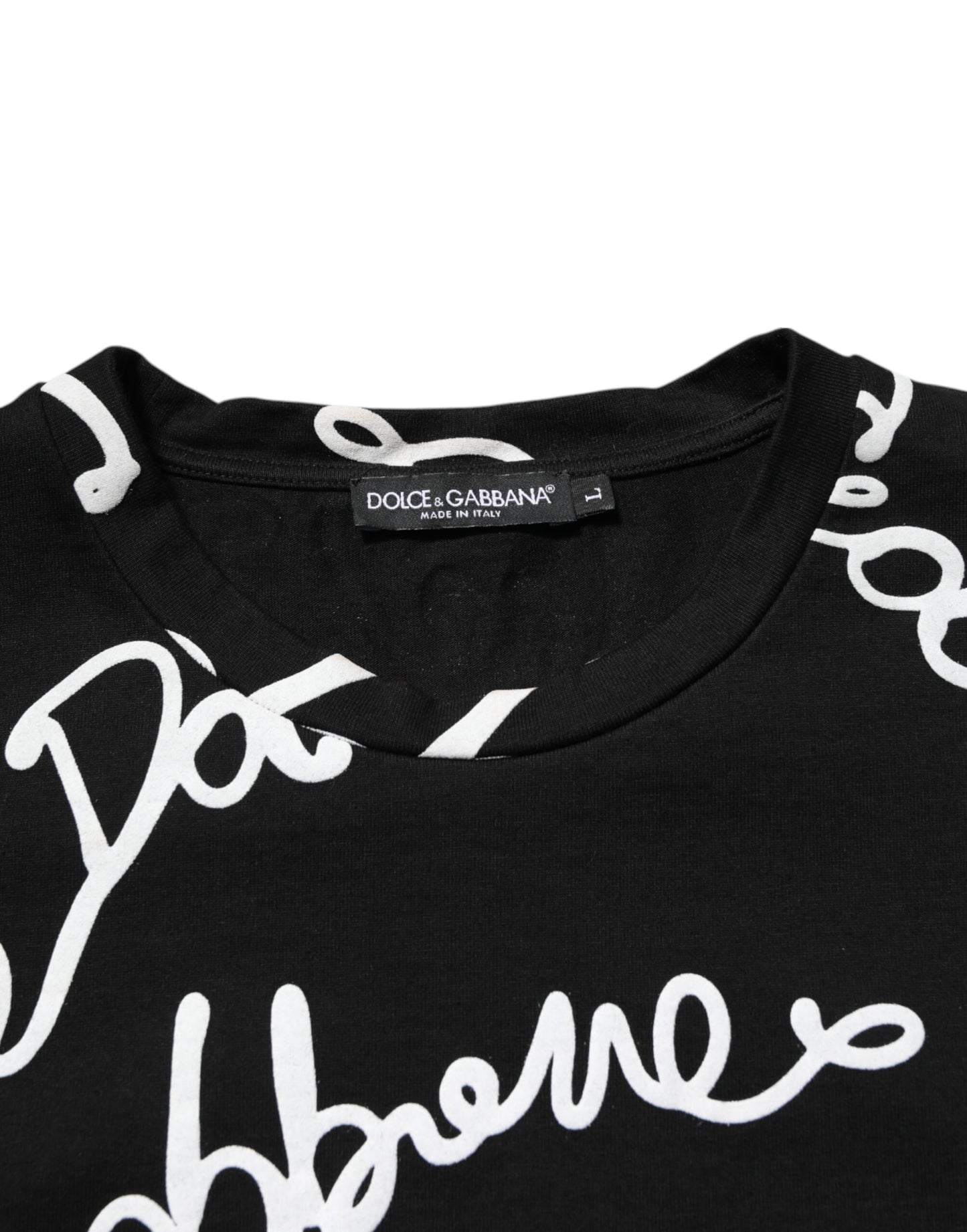 Dolce & Gabbana Schwarzes T-Shirt mit Rundhalsausschnitt und Logodruck aus Baumwolle