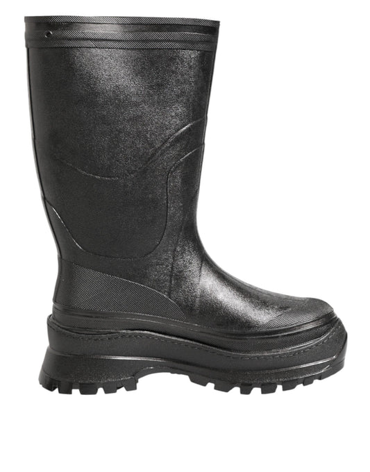 Dolce & Gabbana Metallic Schwarz Pull On Regen Stiefel Männer Schuhe
