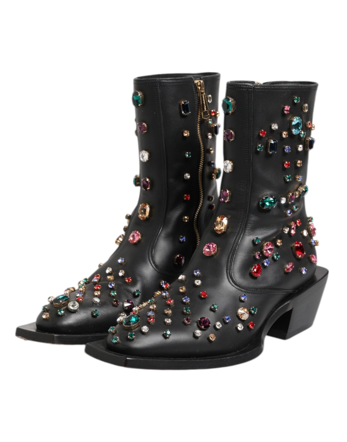 Dolce & Gabbana Schwarz Crystal Cowboy Leder Männer Stiefel Schuhe