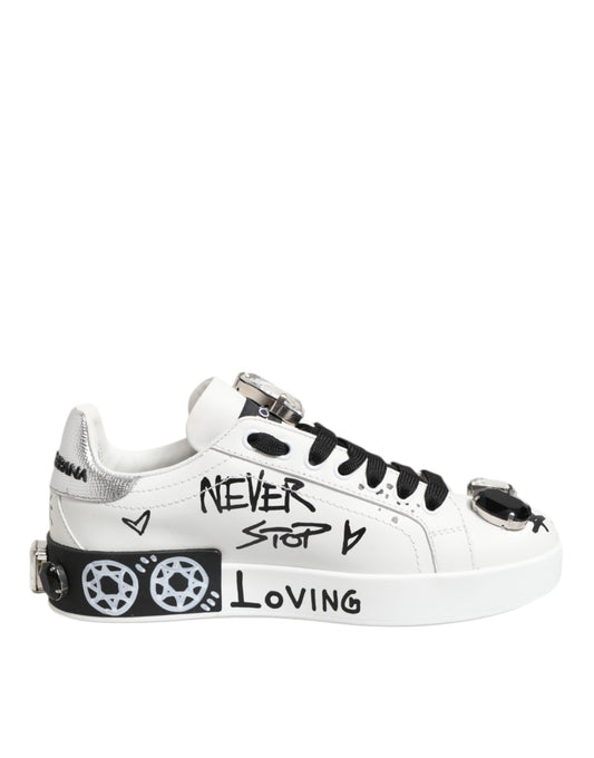 Dolce & Gabbana Weiß Portofino Kristall Turnschuhe Schuhe