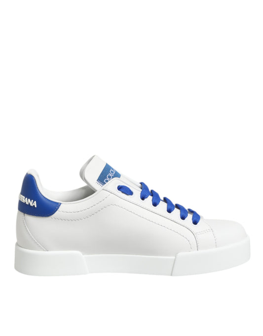 Dolce & Gabbana Weiß Blau Leder Low Top Turnschuhe Schuhe
