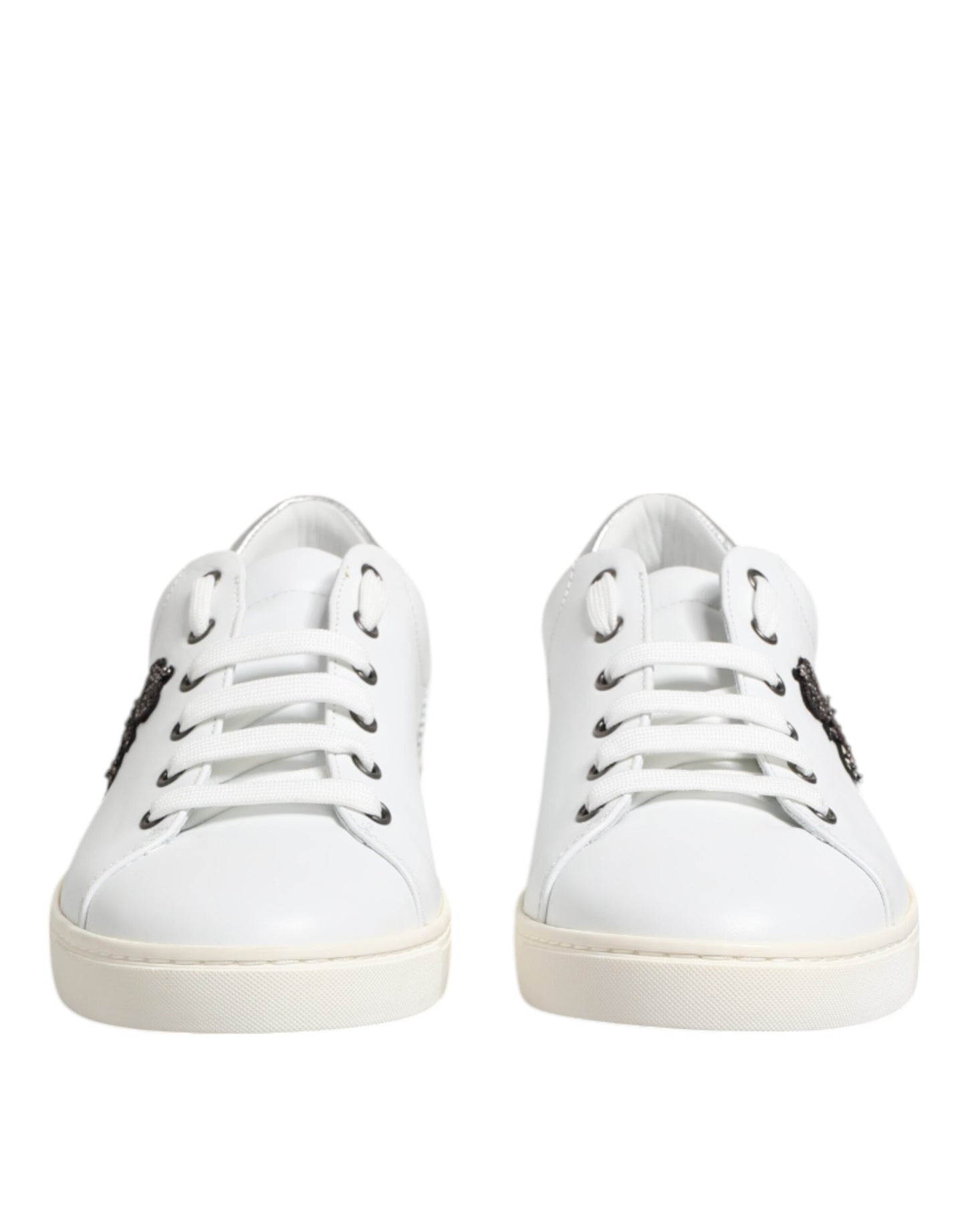 Dolce & Gabbana Weiß Crown Bee Leder Low Top Turnschuhe Schuhe