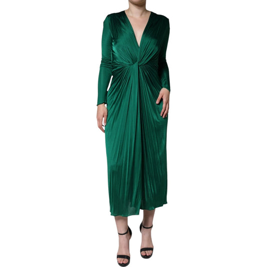 Dolce & Gabbana Dunkelgrünes langärmeliges Midikleid aus Viskose
