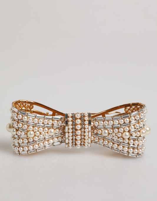 Dolce & Gabbana Gold-Ton Messing Bogen Kristall FauxPearl verschönert Brosche