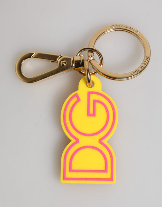 Dolce & Gabbana Gelbes Gummi Goldton Metall DG Logo Schlüsselanhänger Schlüsselanhänger