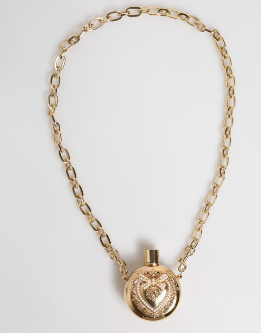 Dolce & Gabbana Gold Messing Strass Anhänger Devotion Charm Halskette