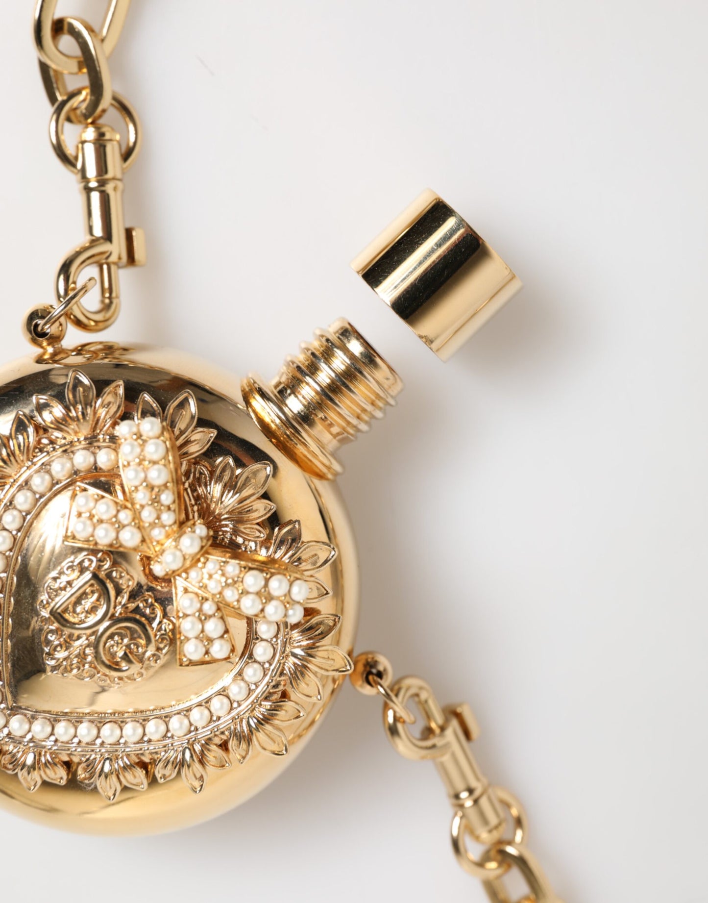 Dolce & Gabbana Gold Messing Strass Anhänger Devotion Charm Halskette