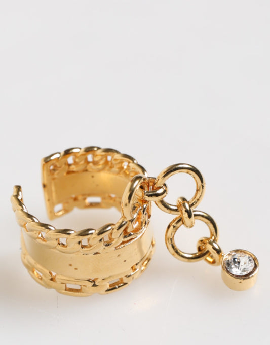 Dolce & Gabbana Gold-Ton Messing Logo Kette klare Kristalle Verstellbarer Ring