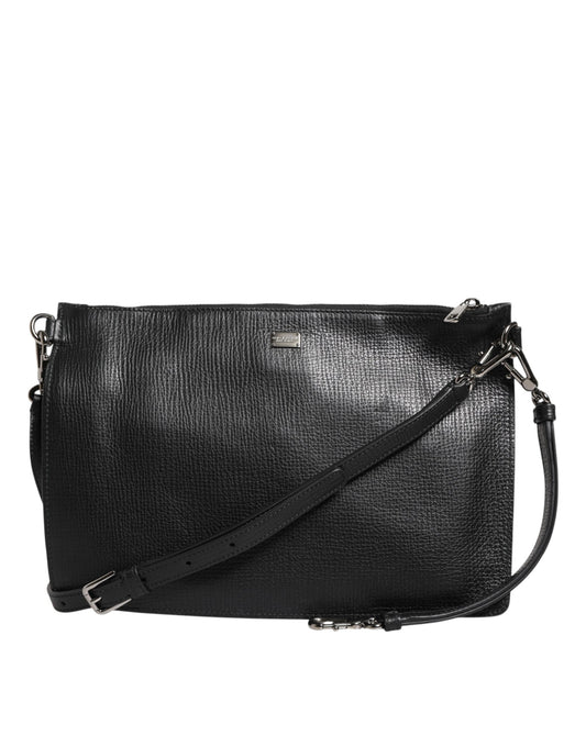 Dolce & Gabbana Schwarz Palmellato Leder Logo Plaque Umhängetasche Borse