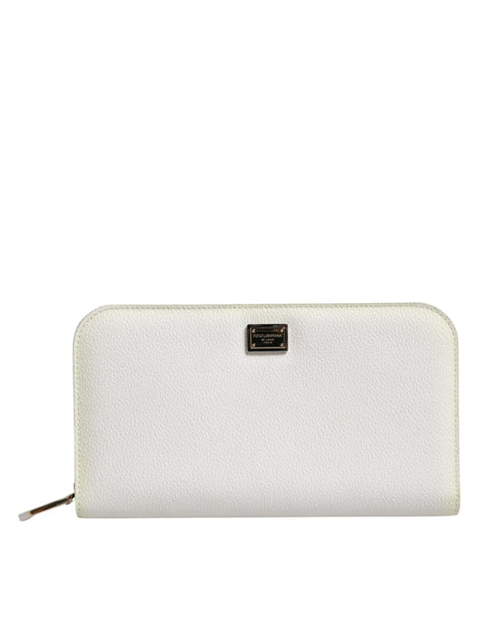 Dolce & Gabbana Weißes Leder Logo-Plakette Zip Around Continental Brieftasche