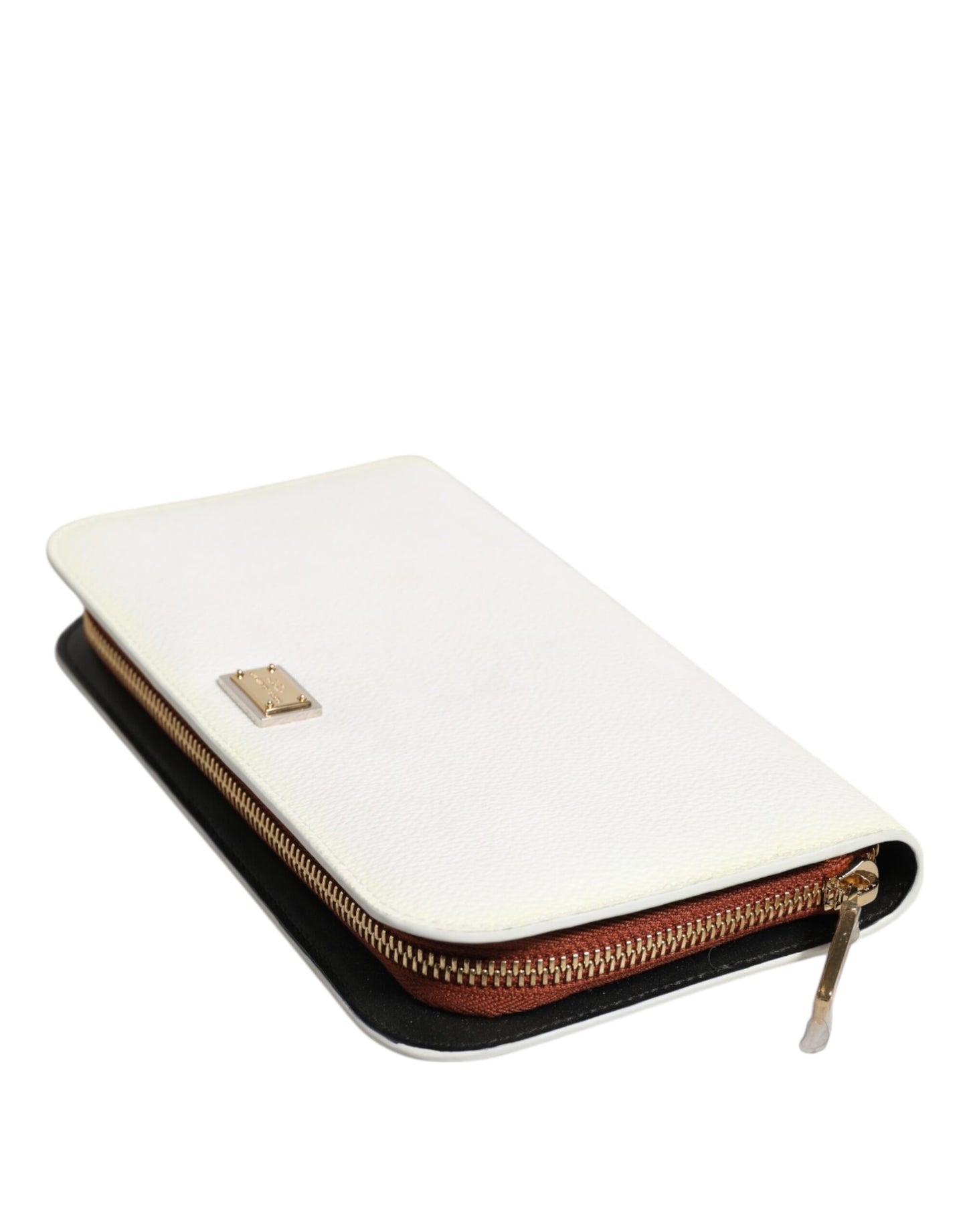 Dolce & Gabbana Weißes Leder Logo-Plakette Zip Around Continental Brieftasche
