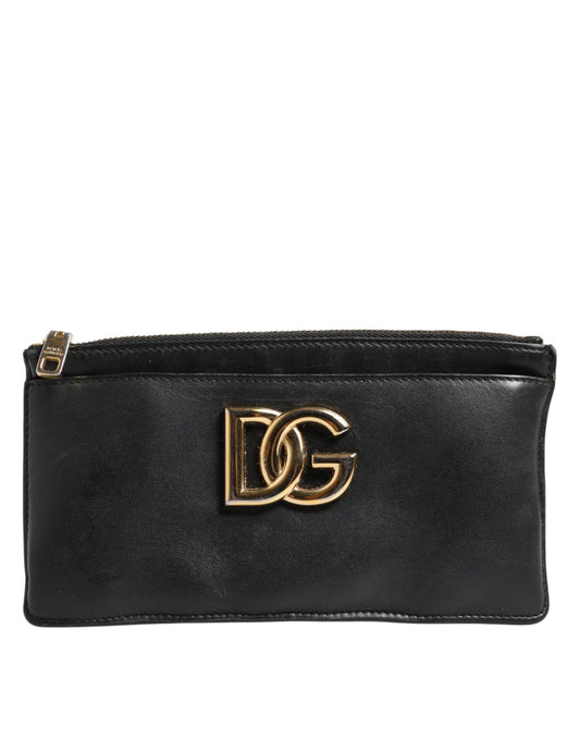 Dolce & Gabbana Schwarzes Kalbsleder DG Logo Damen Karteninhaberin Brieftasche