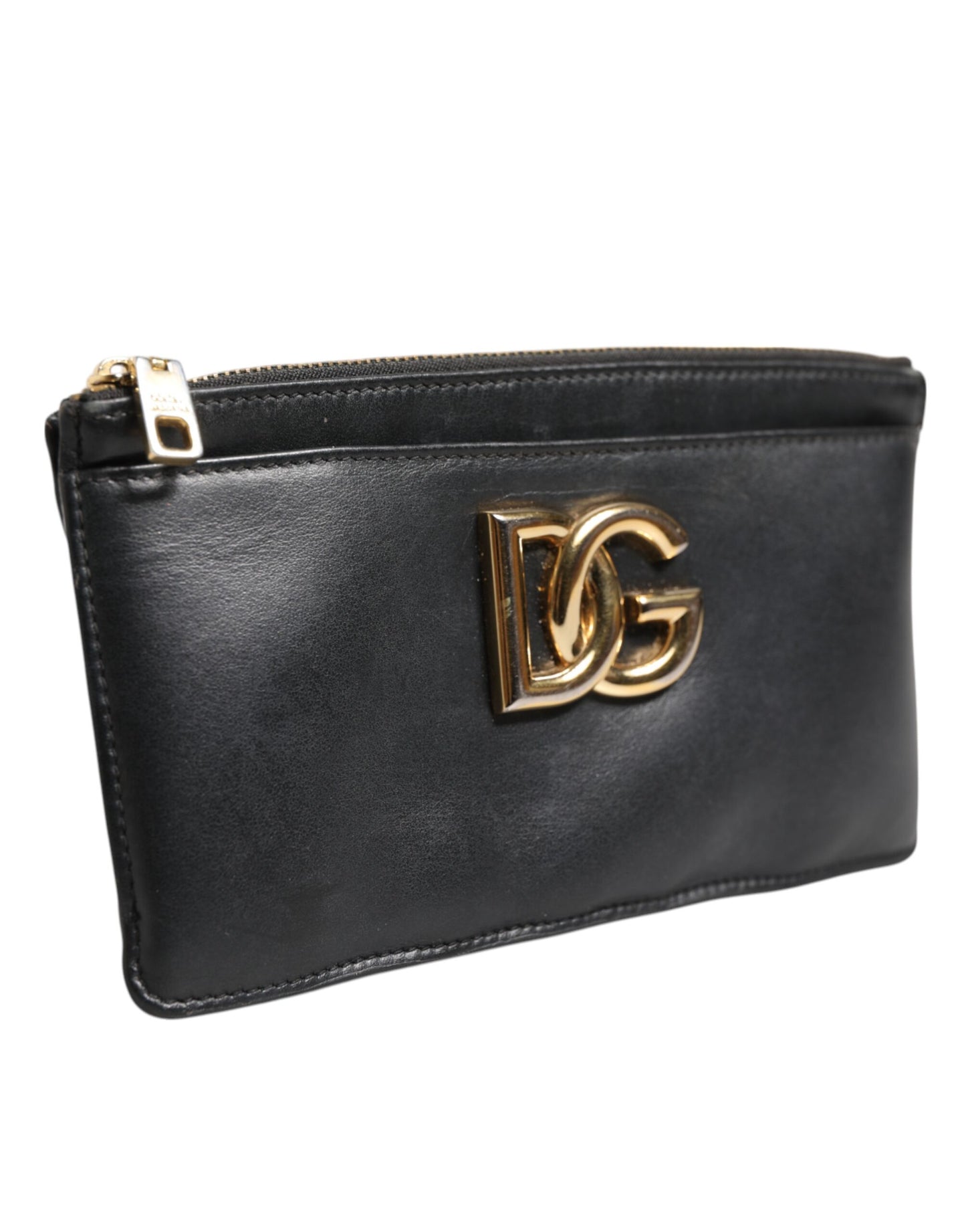 Dolce & Gabbana Schwarzes Kalbsleder DG Logo Damen Karteninhaberin Brieftasche