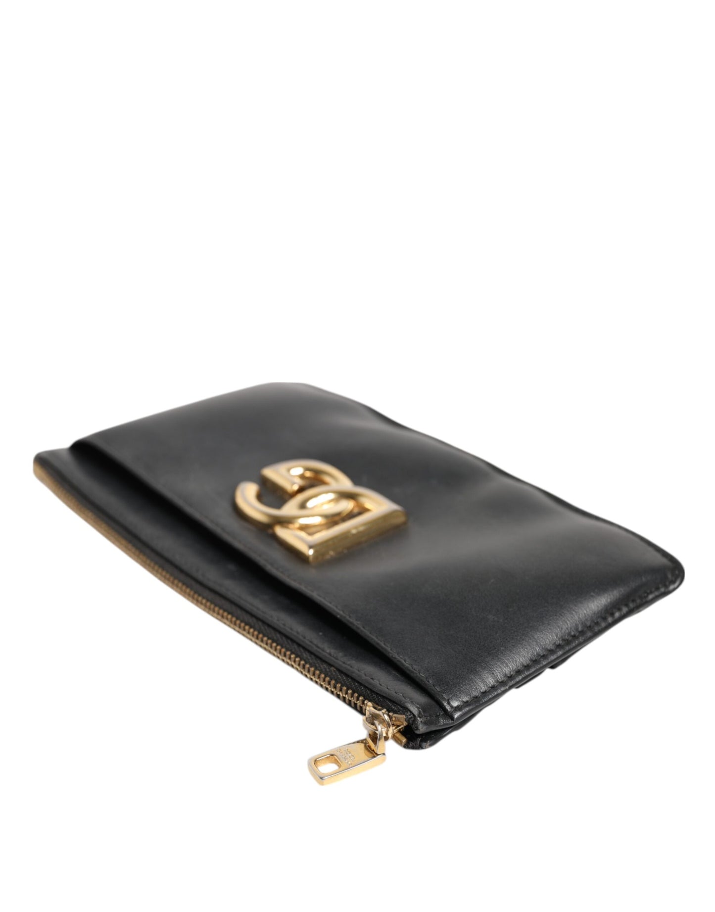 Dolce & Gabbana Schwarzes Kalbsleder DG Logo Damen Karteninhaberin Brieftasche