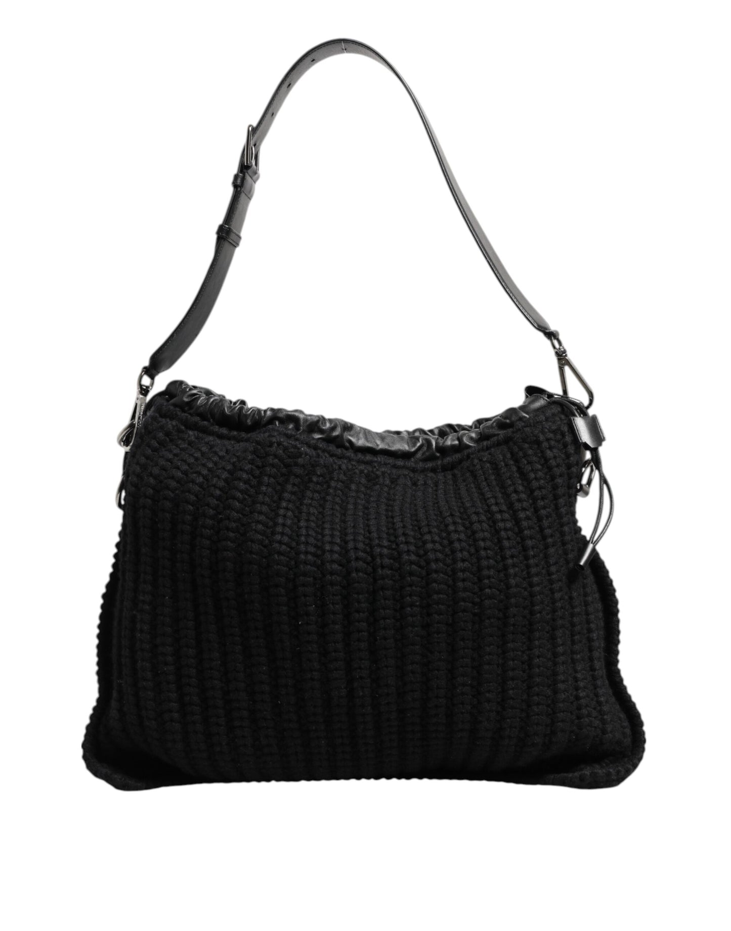 Dolce & Gabbana Schwarz Kaschmir gestrickt Leder Schulter Frauen Borse Tasche