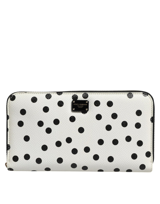 Dolce & Gabbana Weiß Schwarz Gepunktetes Leder Zip Around Continental Geldbörse
