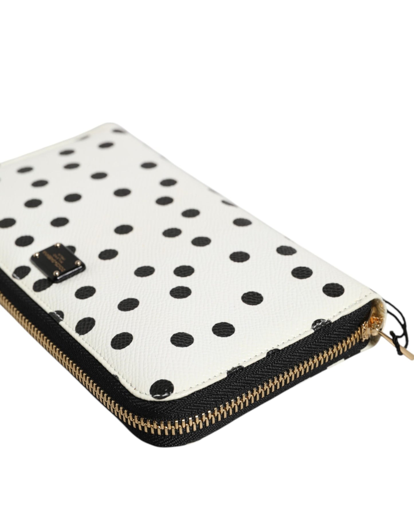 Dolce & Gabbana Weiß Schwarz Gepunktetes Leder Zip Around Continental Geldbörse