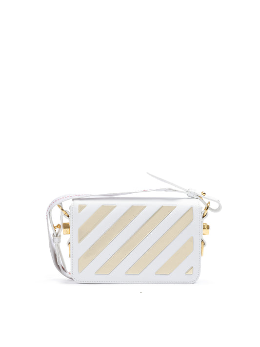 Off-White Weiß/Gold Metallic-Streifen Mini Crossbody Tasche