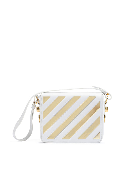 Off-White Weiß/Gold Metallic-Streifen Crossbody Tasche