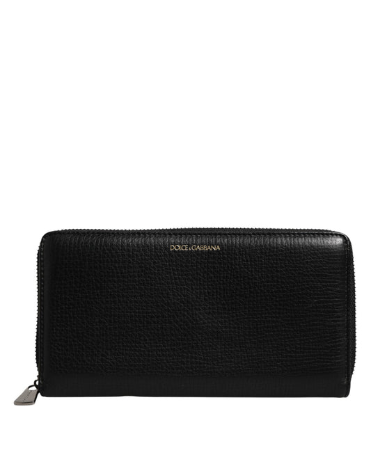 Dolce & Gabbana Schwarzes Kalbsleder Logo Zip Around Continental Brieftasche