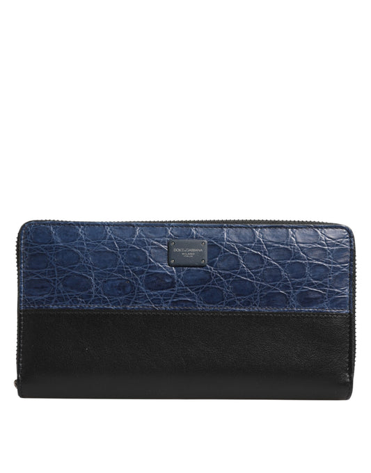 Dolce & Gabbana Schwarz Blau Exotisches Leder Männer Kontinentale Clutch Brieftasche