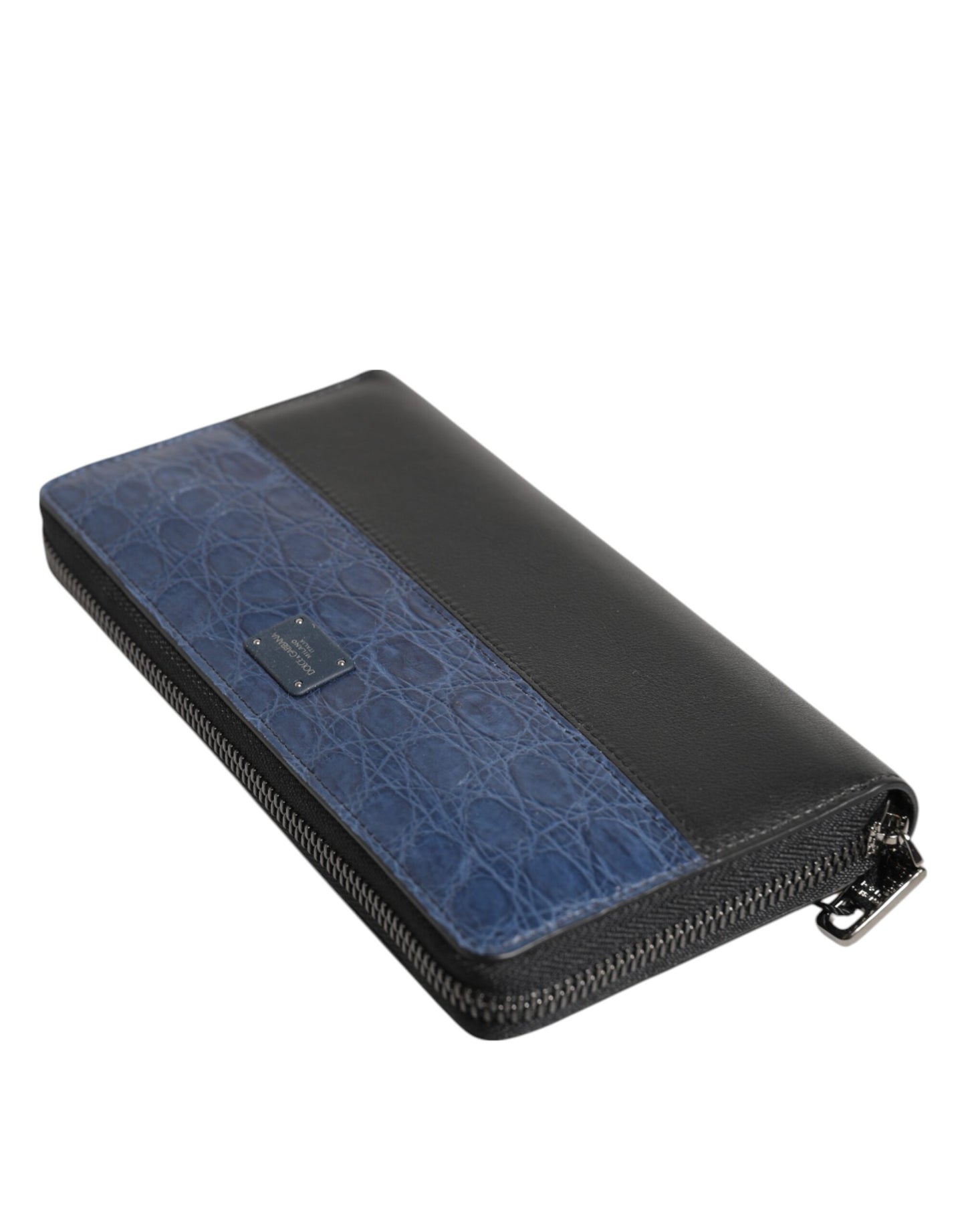 Dolce & Gabbana Schwarz Blau Exotisches Leder Männer Kontinentale Clutch Brieftasche