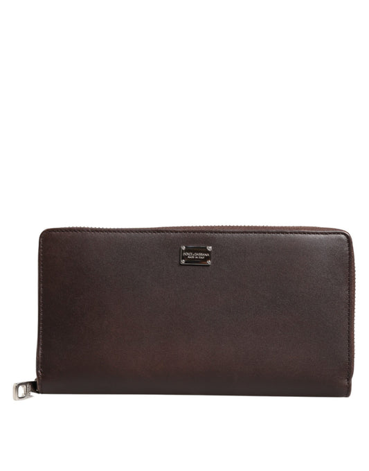 Dolce & Gabbana Braunes Kalbsleder Logo Zip Around Continental Brieftasche