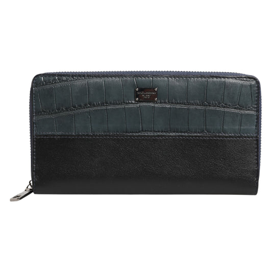 Dolce & Gabbana Schwarz Blau Exotisches Leder Männer Kontinentale Clutch Brieftasche