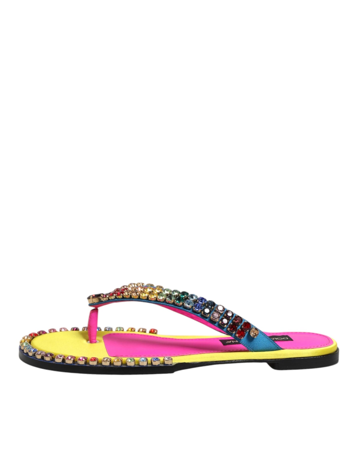 Dolce & Gabbana Multicolor Strass Flip Flop Flache Sandalen Schuhe