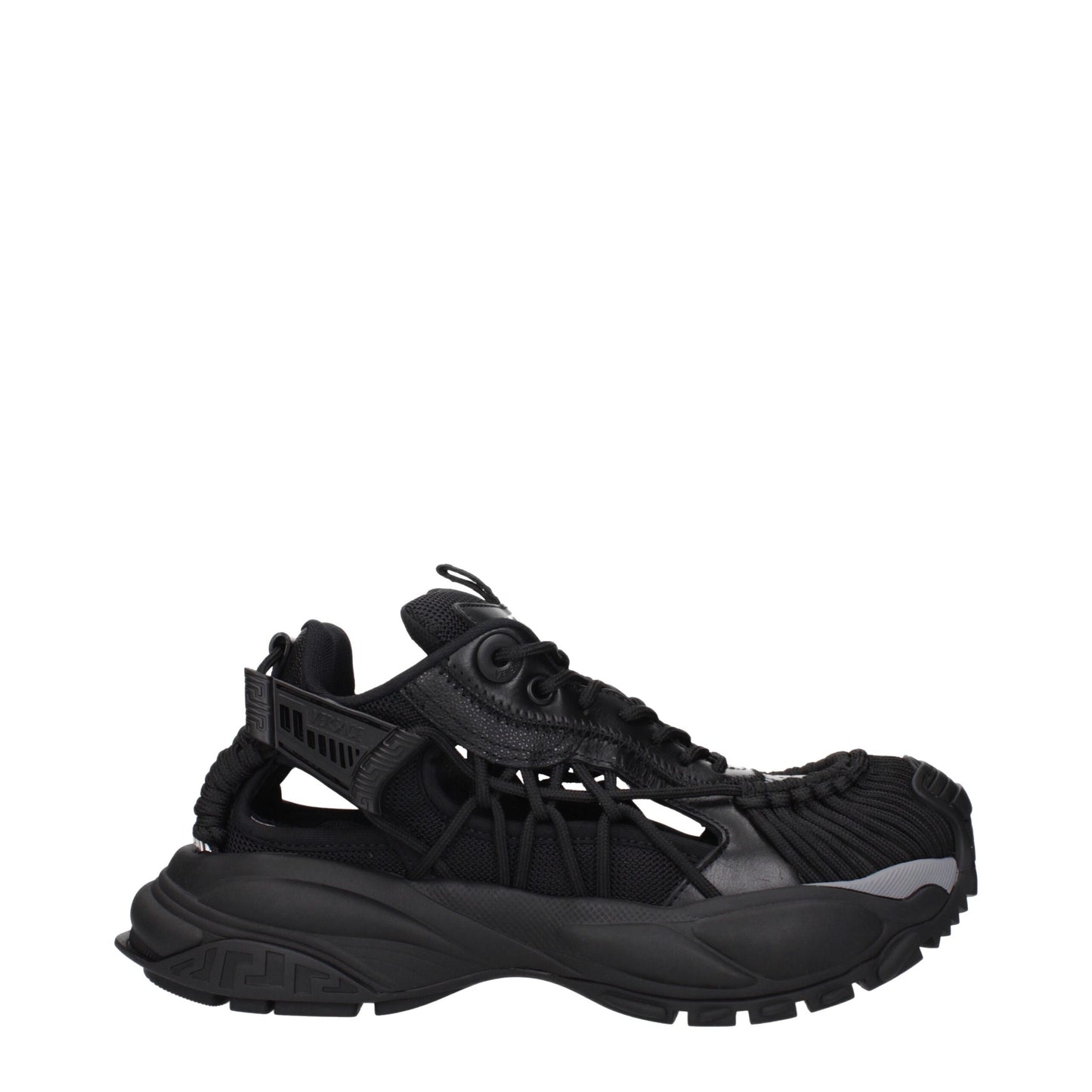 Versace Schwarzes Leder Sportliche Turnschuhe